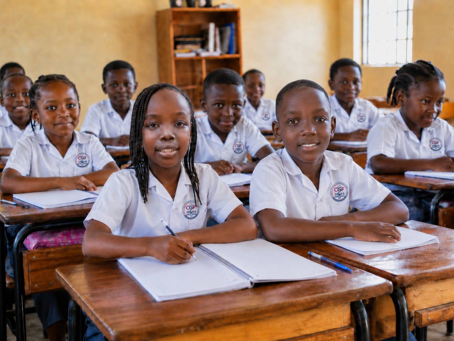 Élèves du primaire assis dans une salle de classe ordonnée